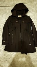 Michael Kors Hooded Stand Collar Coat Black Women Coat size M