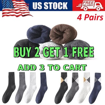 4 Pairs Mens Wool Crew Socks Winter Heavy Duty Warm Work Boots Socks Cotton US