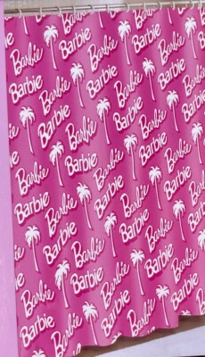 B A R B I E  -  Brand New Barbie Shower Curtain, 72''x72'' Pink with Palm Trees
