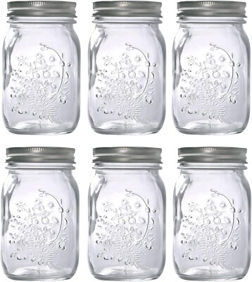 6 Glas Einmachgläser mit normaler Öffnung, 17 Unzen Klarglas Gläser mit Silber Metalldeckel