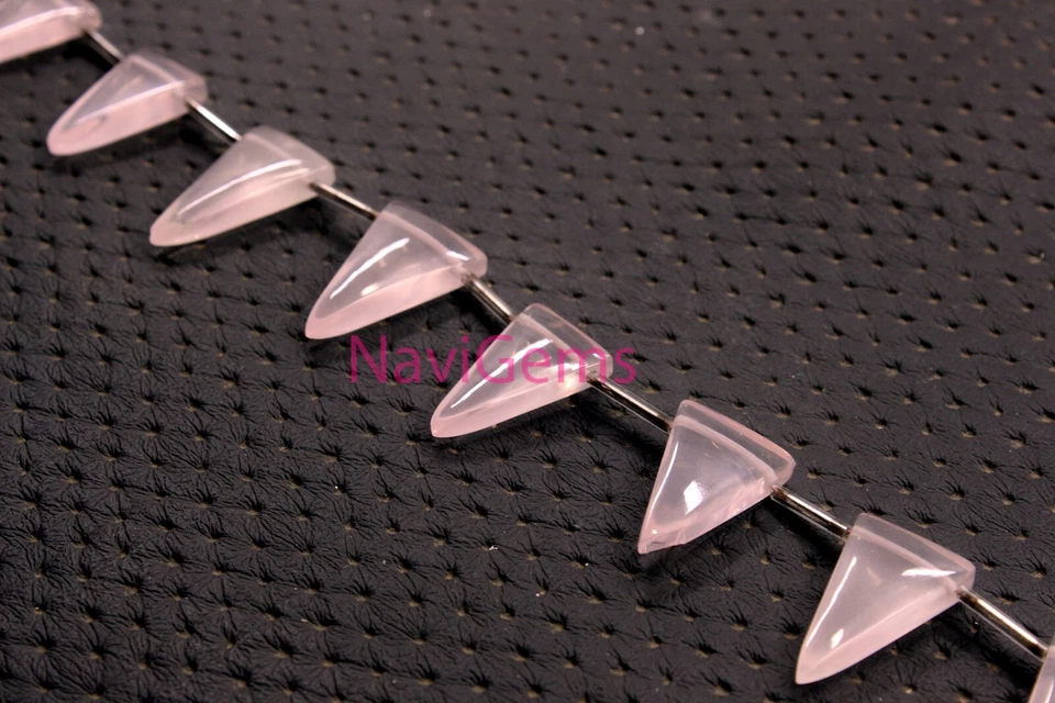 Natural Rose Quartz Triangle Shape Smooth Briolette Pink Beads Size 14x23-16x25 - Image 3 of 4