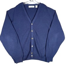 Vintage 90s Cypress Links Cardigan Sweater Men's L Navy Blue Chunky Made in USA
