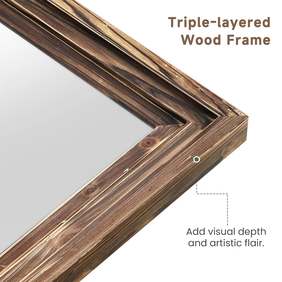 Rustic Farmhouse Full-Length Mirror, 63" x 21" Solid Wood Frame Full Body Mirror - Image 4 of 4