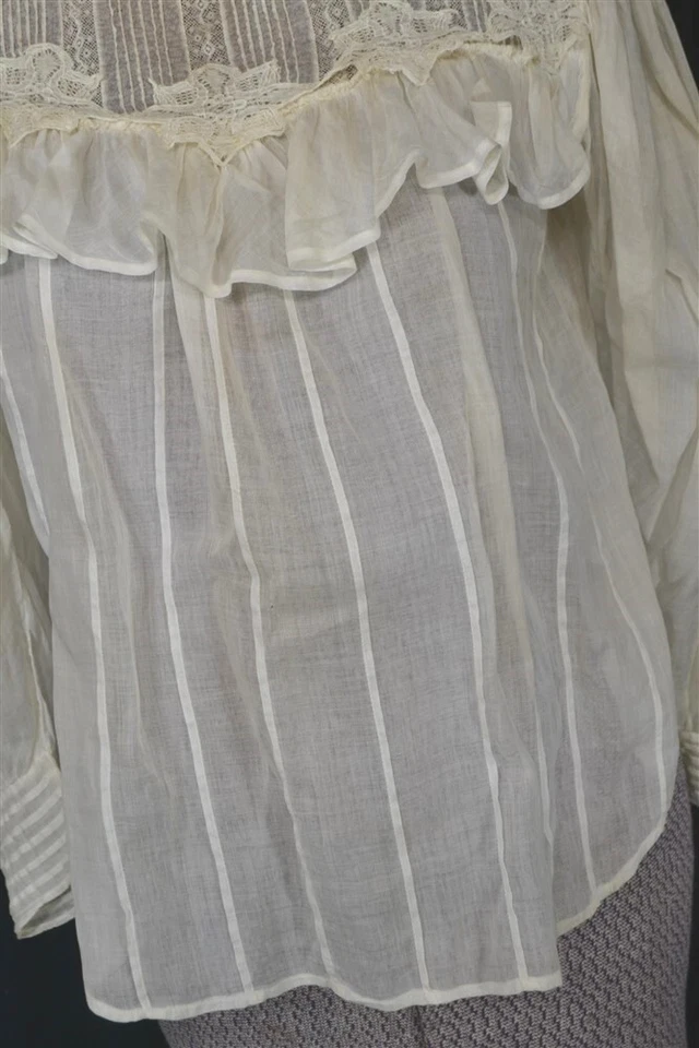 Blusa antigua blanca encaje/césped mujer manga larga busto 34 victoriano 1800 Foto 3 de 4