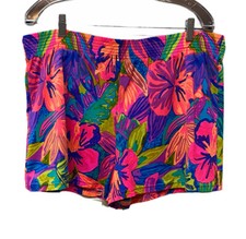 Vintage Nylon OP Ocean Pacific Colorful Neon Floral Hawaiian Women's L Made USA