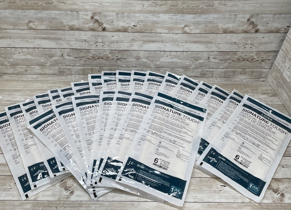 25 Pair Medline Signature Touch LATEX Surgical Gloves Size: 6