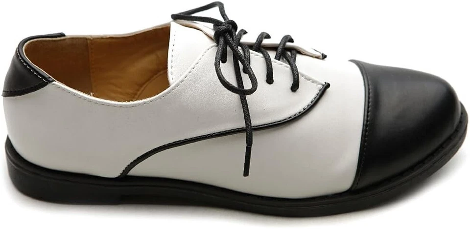 Ollio Women's Flat Shoe Lace Up Two Tone Oxford M2909(5.5 B(M) US, Black) - Image 2 of 4