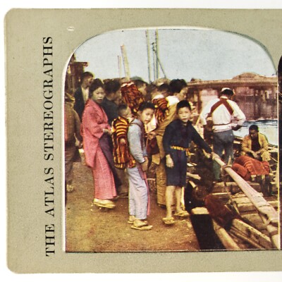 Japanese Fisherman Getting Ready Stereoview c1905 Atlas View Japan