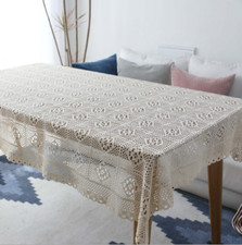 Vintage Handmade Crochet Lace Tablecloth, No Damage, Classic Elegance