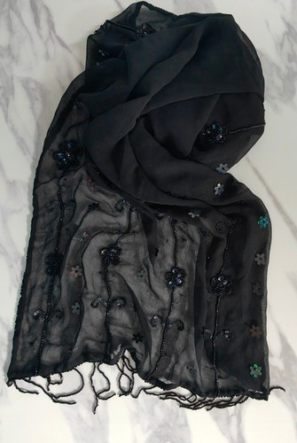 Scarf Beaded Poly Georgette Perfect Evening Accessory 5cm x 170cm Made in India - Picture 19 of 26