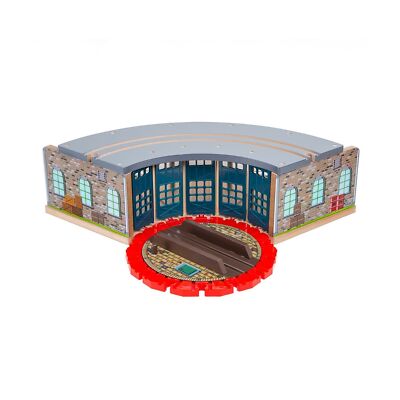 Orbrium Wooden Railway Roundhouse with Turntable Compatible with