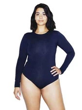 American Apparel Women's Cotton Spandex Long Sleeve Bodysuit-Navy-Medium