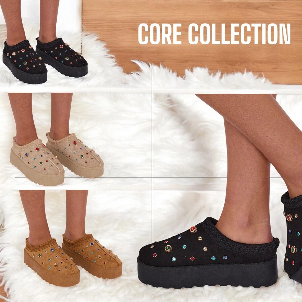 CORE COLLECTION Women's Slip On Platform Slippers Faux Fur Warm Winter Slippers Shoes