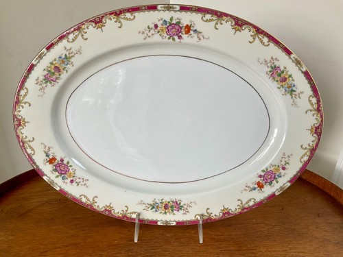 MZ Czechoslovakia Platter Oval Red Trim Multicolored Florals ~ Gold Trim 16 1/2” - Picture 9 of 9