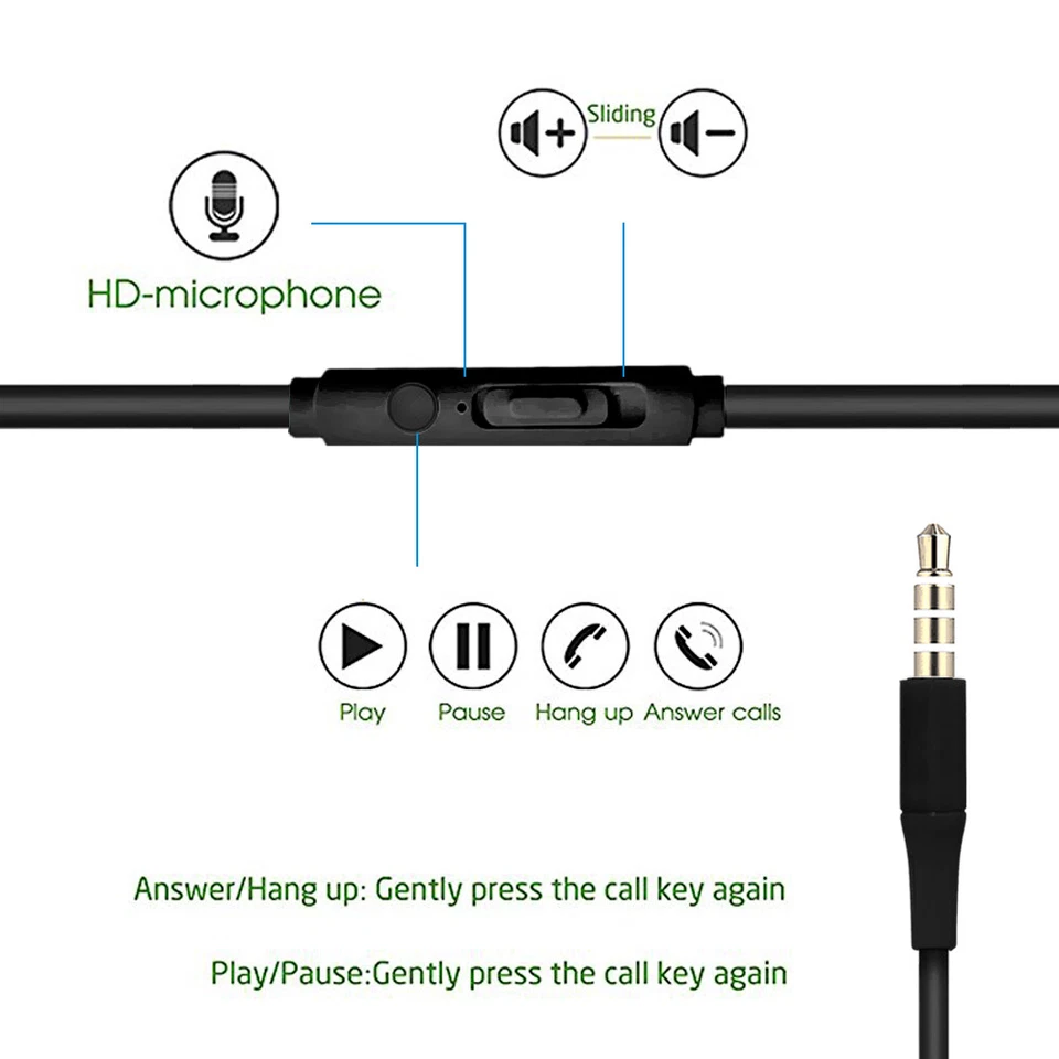 Black color 3.5mm Earphones Remote Control w/ Mic. Handsfree Stereo Headset - Image 3 of 4