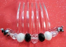 Large Faceted Genuine Austrian Crystals Black White Clear French Hair comb