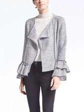 BANANA REPUBLIC Ruffle-Sleeve Boucle Jacket,Cerulean Bl SIZE 8T 8 T 878009 v930