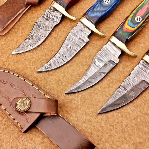 4 Pcs Damascus Blade Skinner Knives Set | 6" | Hard Wood, Leather Sheath IT-1125 - Picture 2 of 8