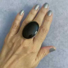 Anniversary Gift Black Onyx Gemstone Ring Handmade 925 Silver Ring All Size R174