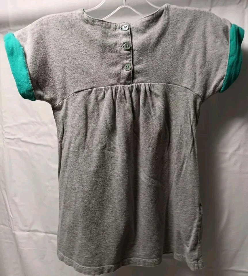 Mini Boden Niñas 2-3Y Vestido Tejido Gris Jaspeado Turquesa Ribete Puños Bolsillos Suave Foto 2 de 4