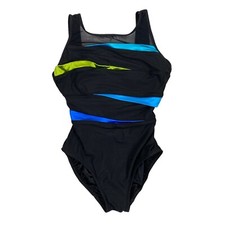 Longitude One Piece Swimsuit Black Multi Color Stripes Size 10