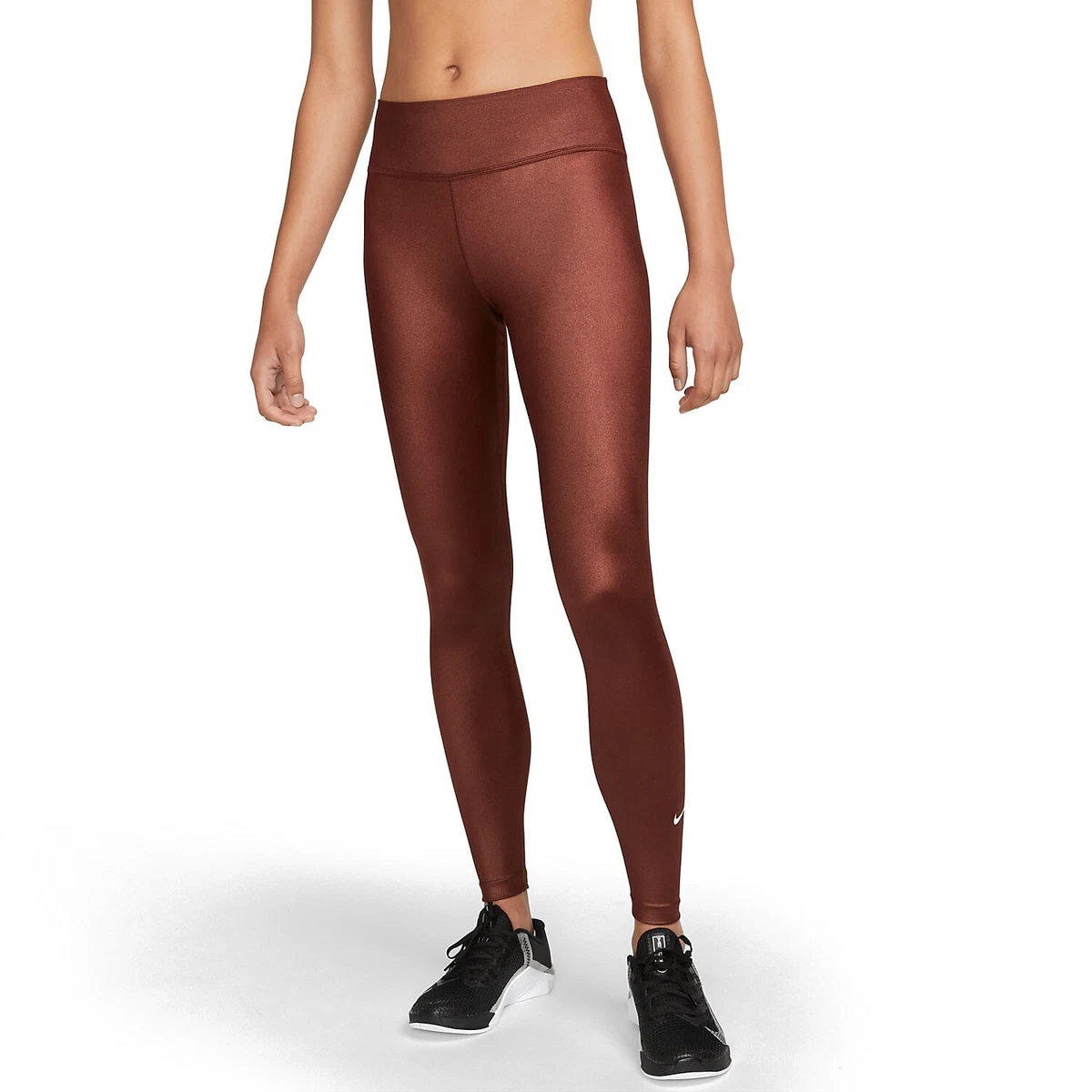 NIKE Womens Dri-FIT One High Rise Stretch Gym Leggings - Bronze Shiny XS 6  8