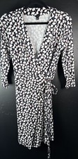 ANN TAYLOR $129 Stretch Navy Beige Printed True Wrap Dress Size 6 Petite