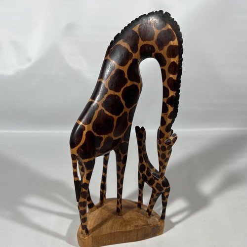 Vtg Wood Mother Child Giraffe Hand Carved Sculpture Zoo OOAK Kenya Africa n - Picture 7 of 11