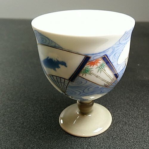 Taza de sake japonesa Fukagawa Fans Montaje Fuji 8 cm de alto 深川製 - Imagen 5 de 15