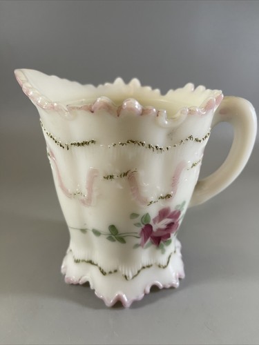 Vintage EAPG Dithridge White Milk Glass Versailles Hand Painted Creamer Cup