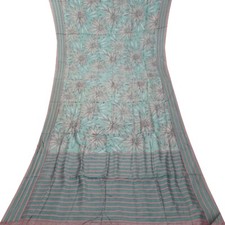 Namaste Vintage Green Sarees 100 Pure Silk Floral Printed Sari 5YD Craft Fabric