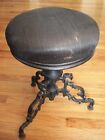Antique 1866 Victorian Black Iron Horsehair Piano Stool