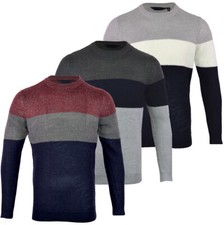 Image of Mens Quality Crew Neck Panel Colour Block Knit Jumper Knitted Winter Top M-XXL