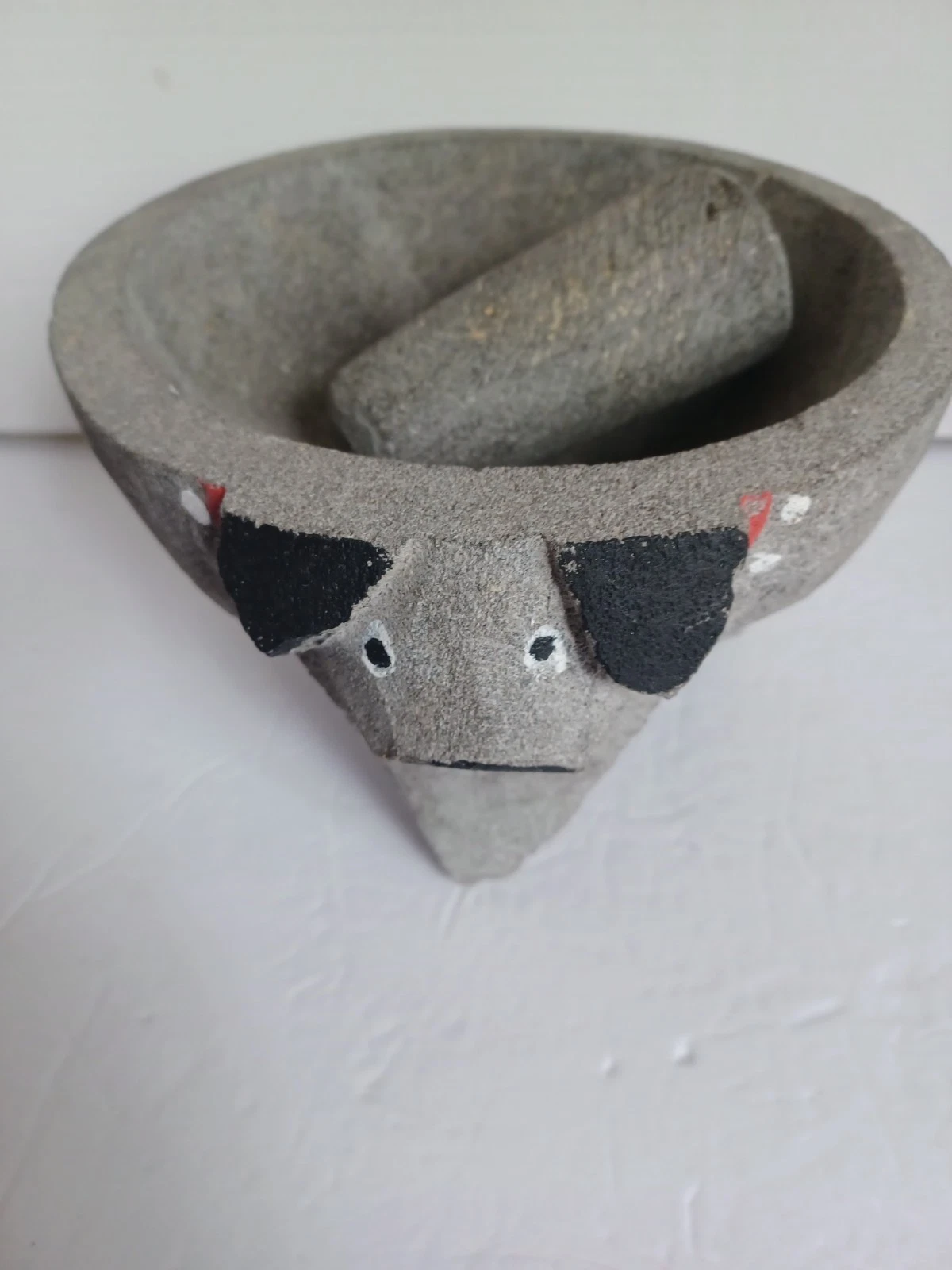 Decorative Mexican Volcanic Mortar Abd Pestal Shaped Like A Pig