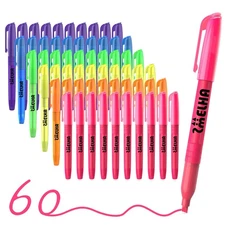 60 Pack Assorted Colors Highlighters Chisel Tip Quick Dry for Office