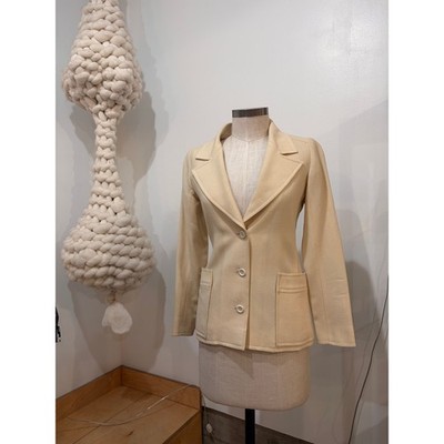 Vintage Emanuel Ungaro Parallele Paris Ivory Wool Blazer 1970s-80s Fitted Jacket