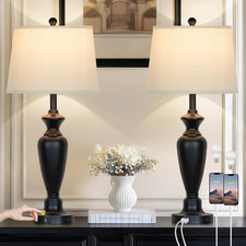Modern 30" Touch Control Table Lamps Set of 2 with USB Ports  LED Bulbs