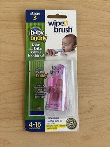 Baby Buddy Wipe N Brush 100% Silicone Toothbrush & Tooth Wipe - Pink