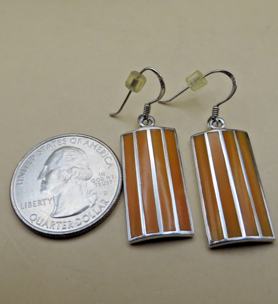 Orange Enamel Stripe Rectangular Sterling Silver … - image 5