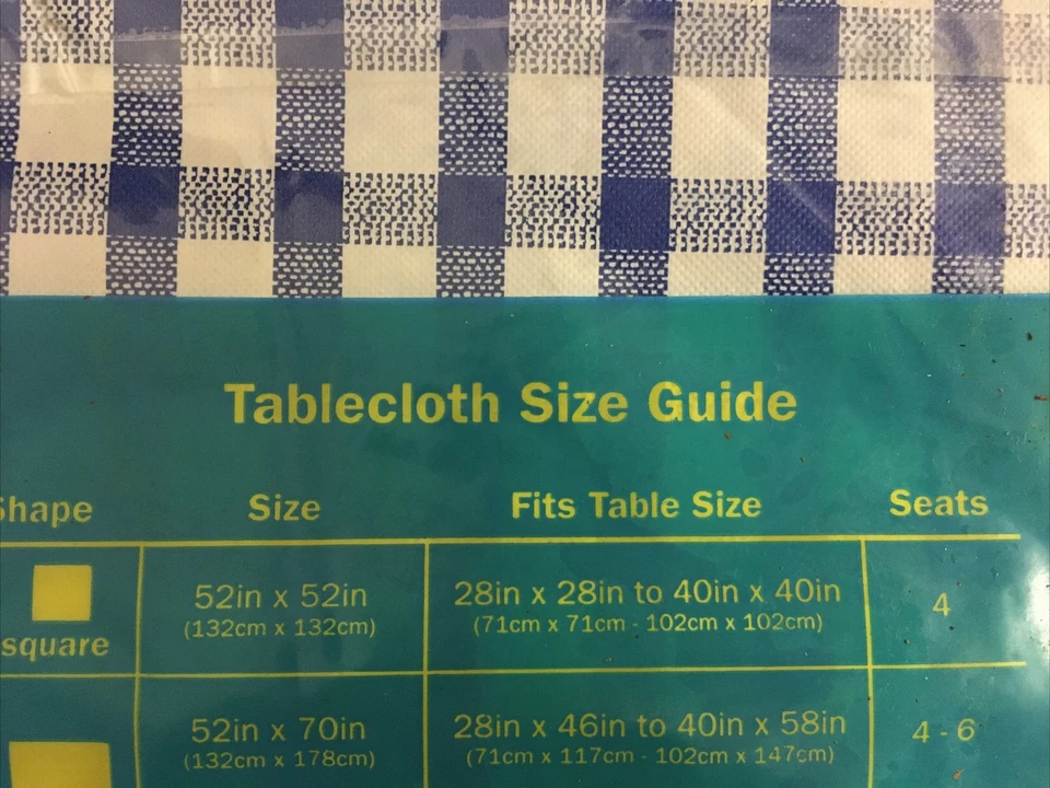 Mantel de vinilo cuadrado Summer Fun 52" azul blanco a cuadros tema de picnic nuevo en paquete Foto 2 de 2