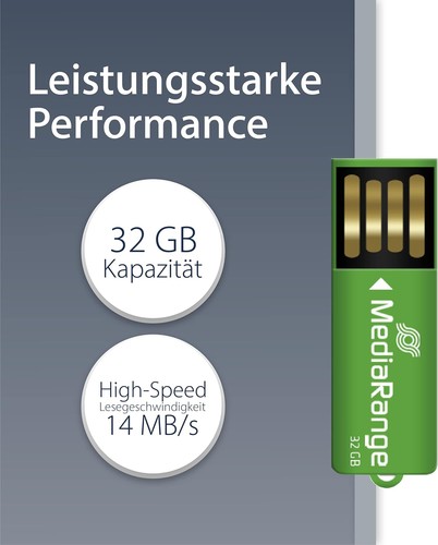MediaRange MR977 Nano USB Stick 32GB green with paper clip function 32 GB - 第 2/5 張圖片