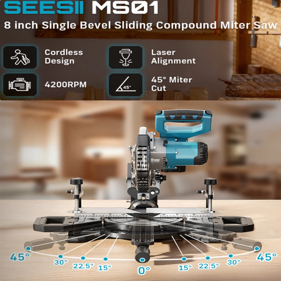 Беспроводная торцовочная пила раздвижная торцовочная пила из легированной стали с лазерной направляющей 2x5000 мАч - Изображение 2 из 4