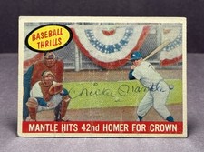 Mickey Mantle 1959 Topps Baseball Thrills #461, Autograph Signed - Period Auto!