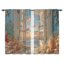 Beach Seashell Kitchen Curtains Cafe Curtains for Bathroom Dining Room Living...