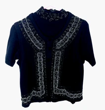 vintage Field Manor sweater /vest set sz S black beaded 50% lambswool mature