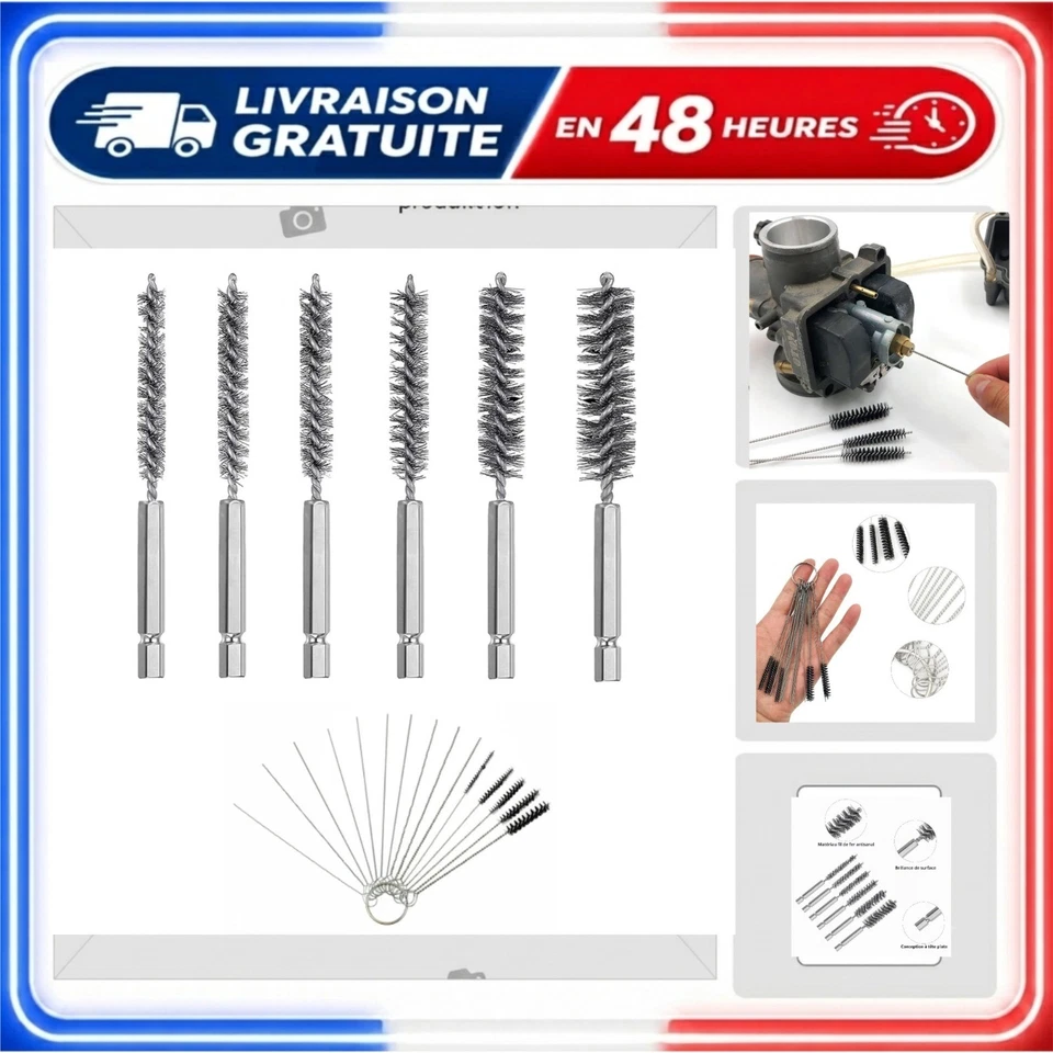 Brosses nettoyage auto acier inoxydable pour perceuse 6 pièces - Photo 1/4