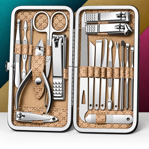 19 Pcs Manicure Pedicure Nail Care Set Nail Clippers Grooming Kit Travel Case