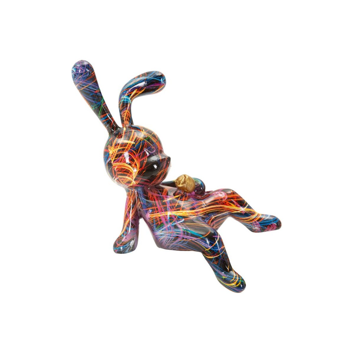 Lapin fleur en résine multicolore 22cm idéal sur une étagère de salon