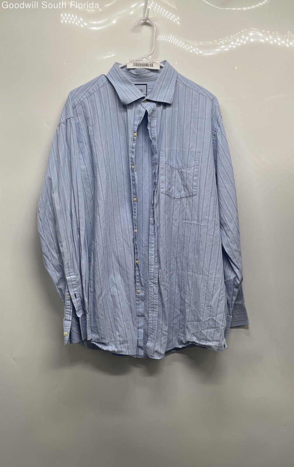 Tommy Hilfiger Mens Blue Striped Long Sleeve Collared Dress Shirt Sz XL 17 34-35