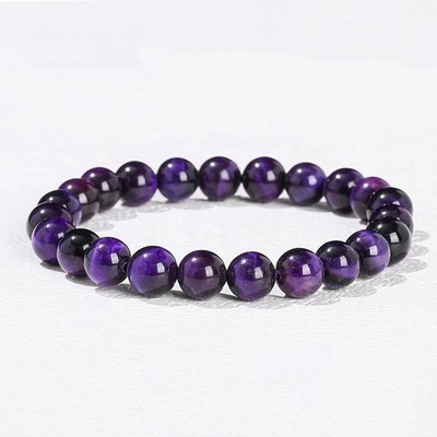 Fashion Natural Uniform Texture 8mm Round Smooth Amethyst Beaded Bracelet